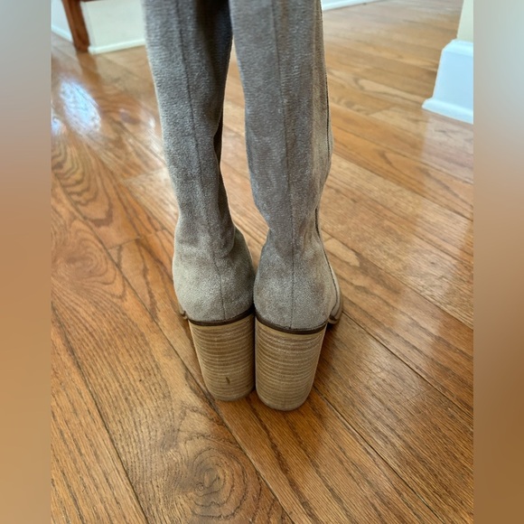 Mi.iM Brown/Beige Faux Suede 4” Tall Heeled Knee High Boots Size 7 Women - Picture 8 of 12